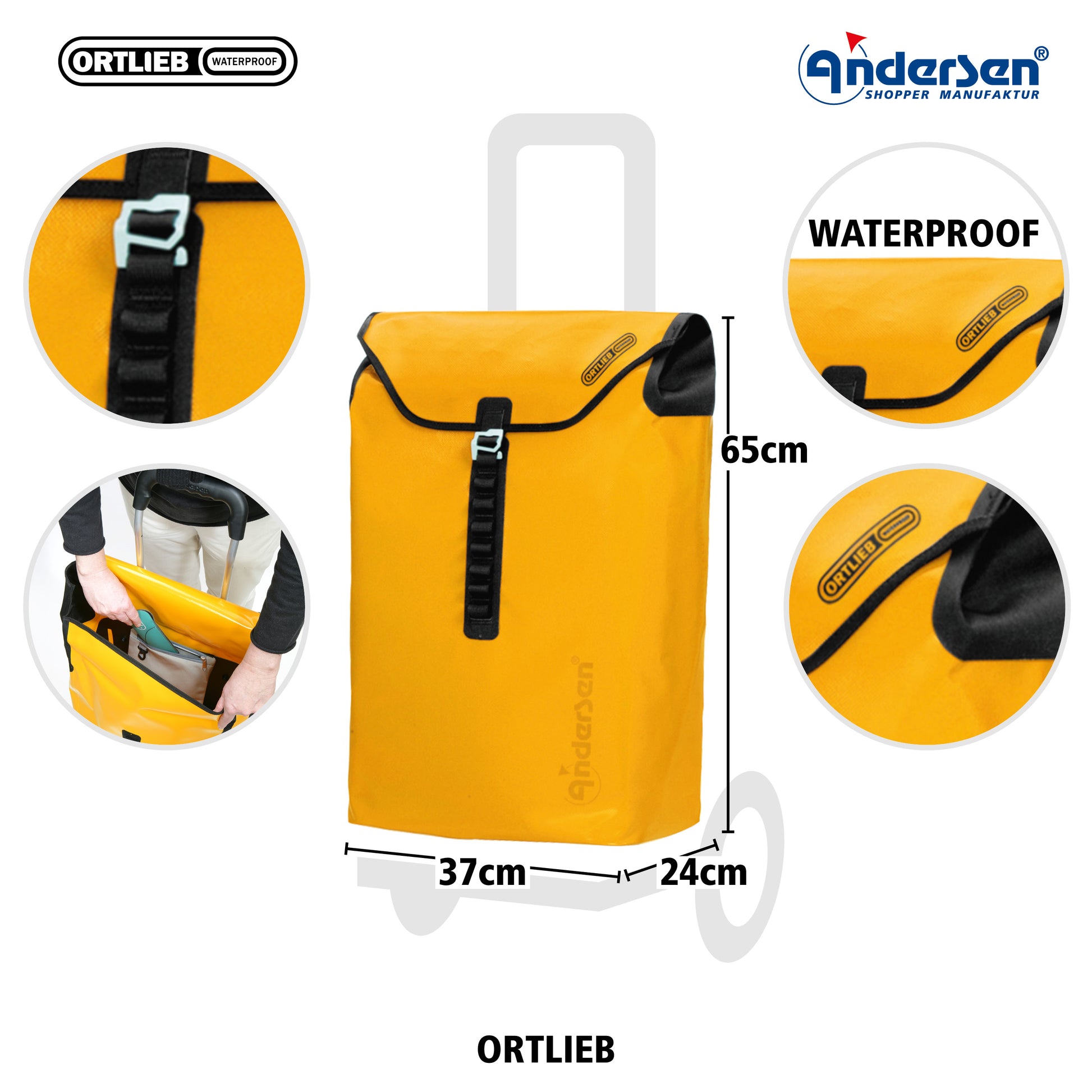 ortlieb fahrradtasche gelb Fahrrad Sparset Royal Shopper Ortlieb gelb + Kupplung G1 PullEasy & Ku – Easy-Trolley