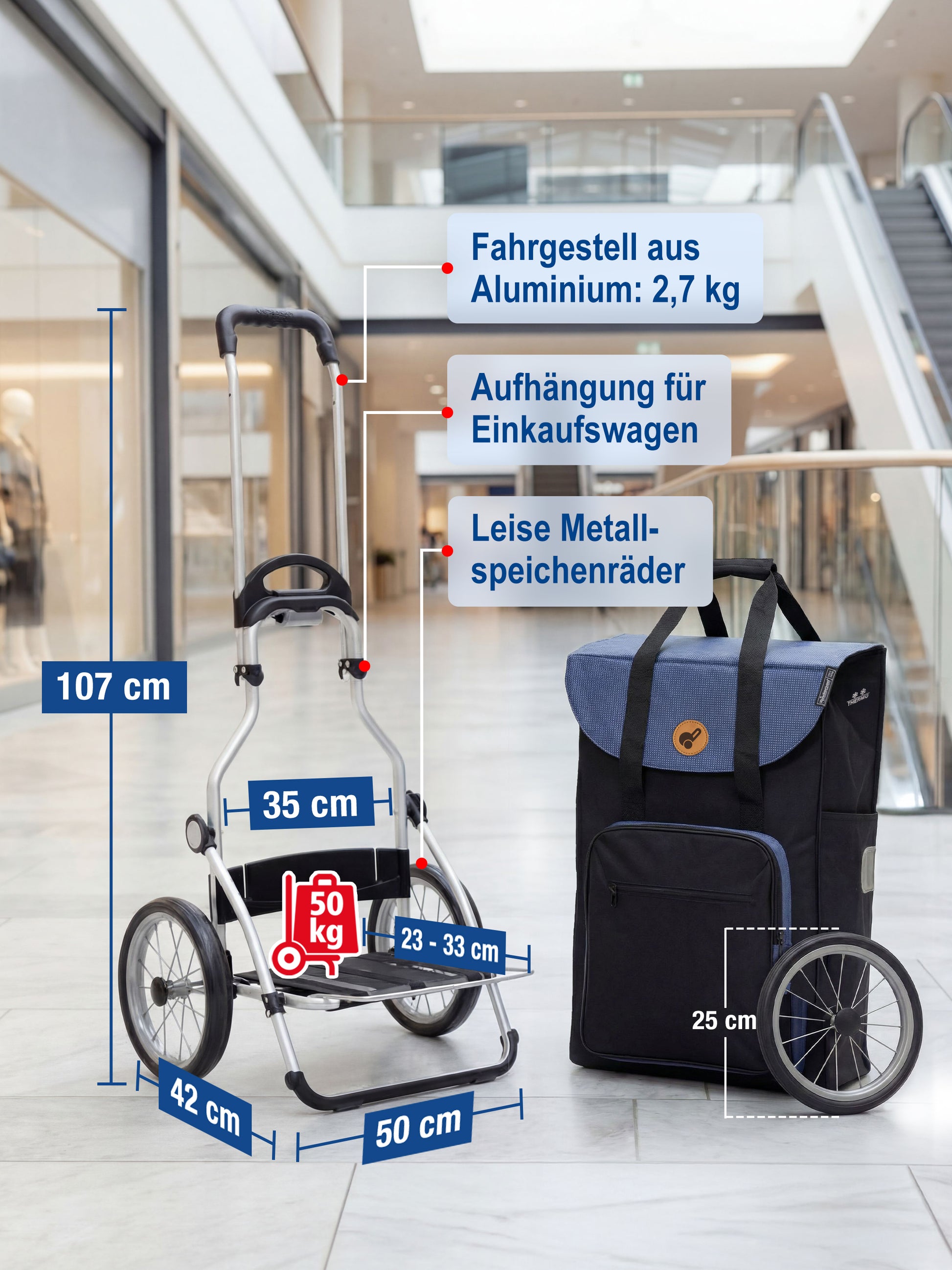 einkaufstrolley fahrradanhänger Andersen Royal Shopper 1 Schwarz, Metallspeichen-Rad 25cm – Easy-Trolley
